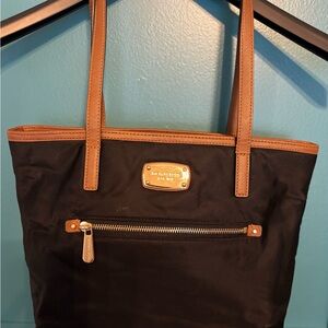 Michael Kors Black Bag with Tan Accents Gold Tone Hardware Shoulder Bag Used